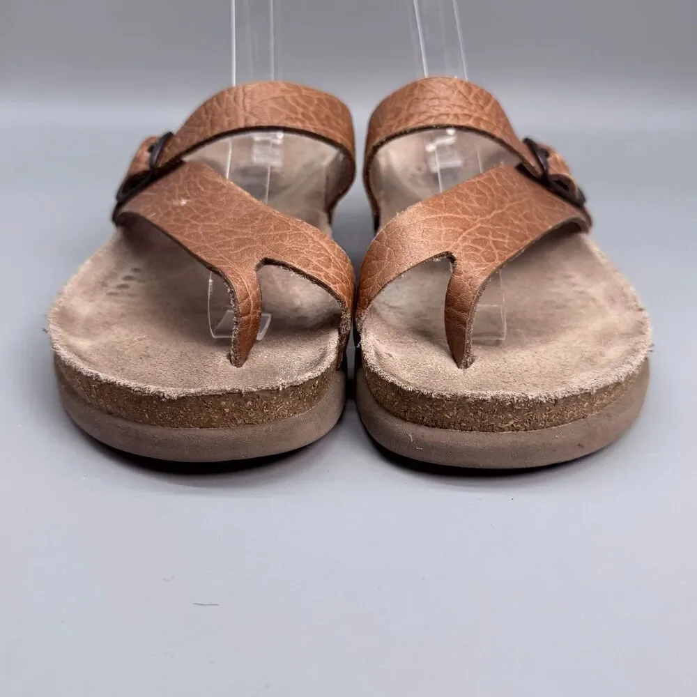 Mephisto Helen Women's 7 Brown Leather Adjustable Buckle Thong Toe Sandals Shoes